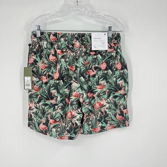 NWT Goodfellow and Co Swim Trunk Tropical Flamingo Print Green Mens Size Medium - Picture 2 of 9